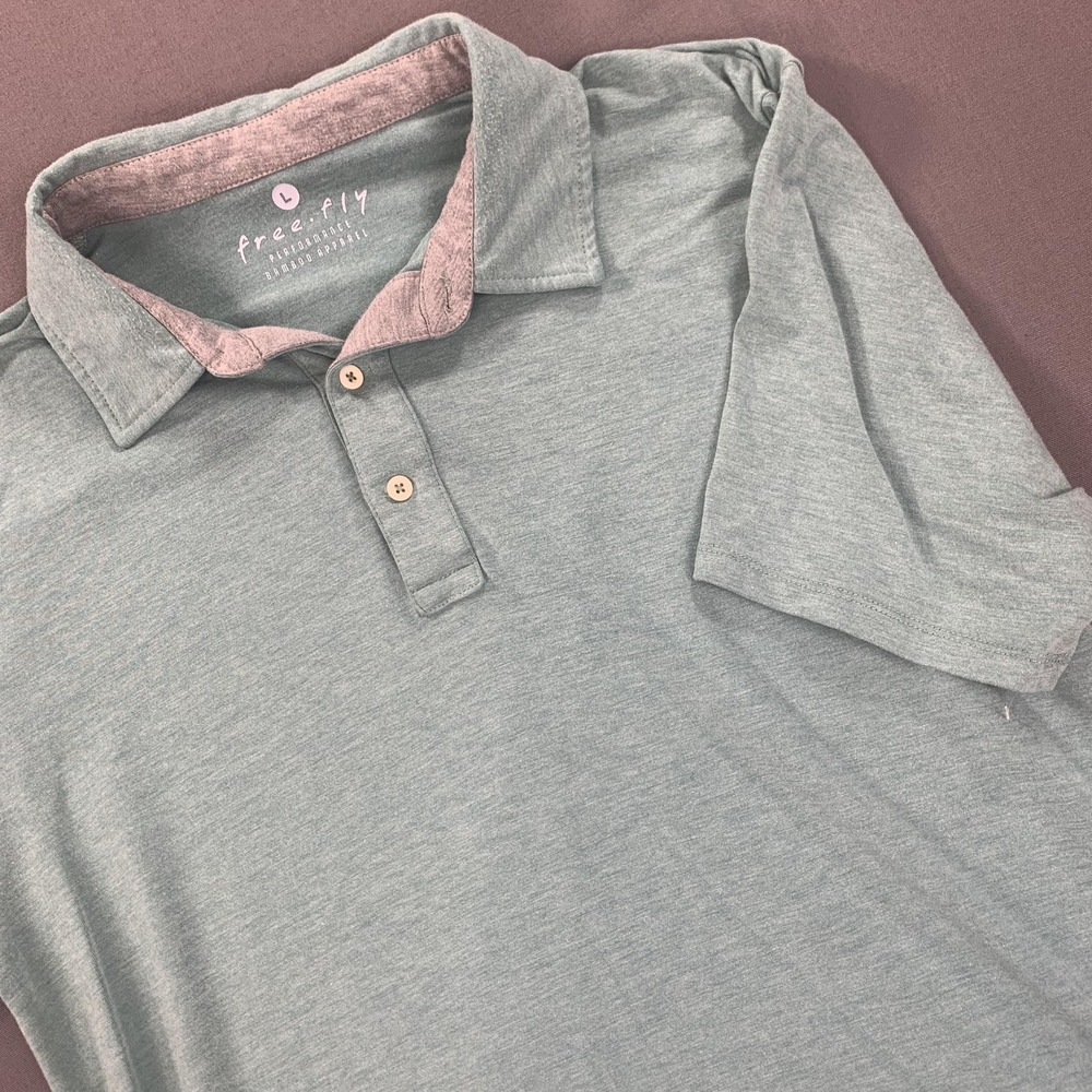 Free Fly Polo Shirt Mens LG Green Performance Bamboo Apparel Stretch Golf *FLAW*